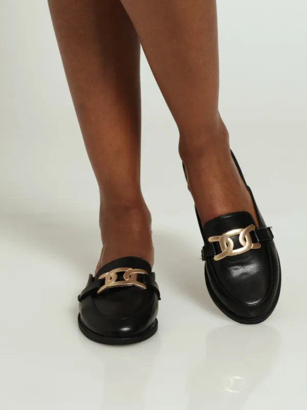 Chain Trim Push In Loafer - Black sold by Edgars