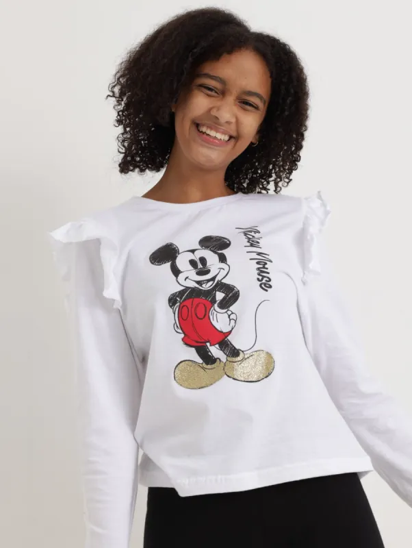 Girls Mickey Fill Top - White sold by Edgars