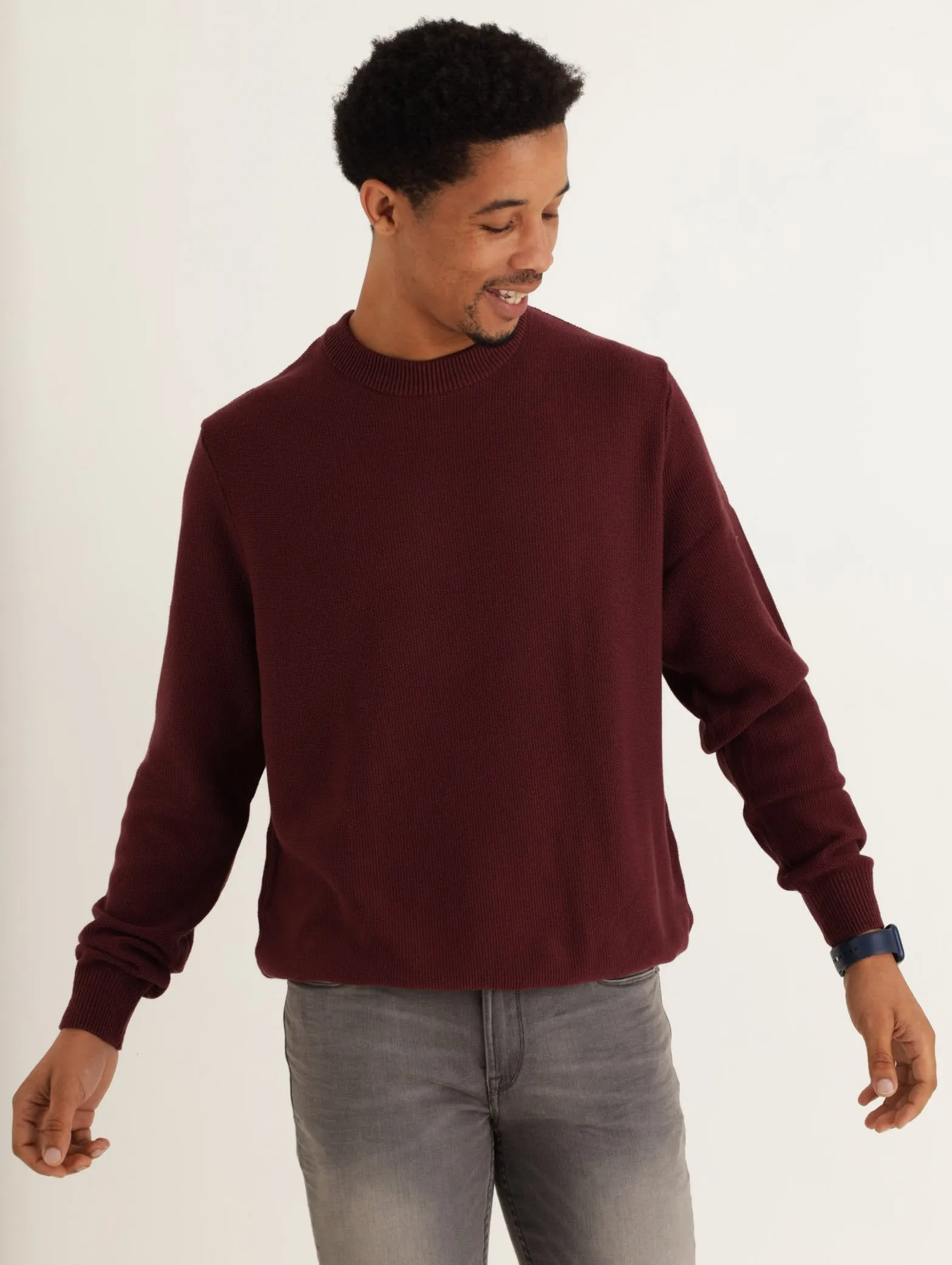 Men's Plain Crew Knitwear - Burgundy sold by Edgars