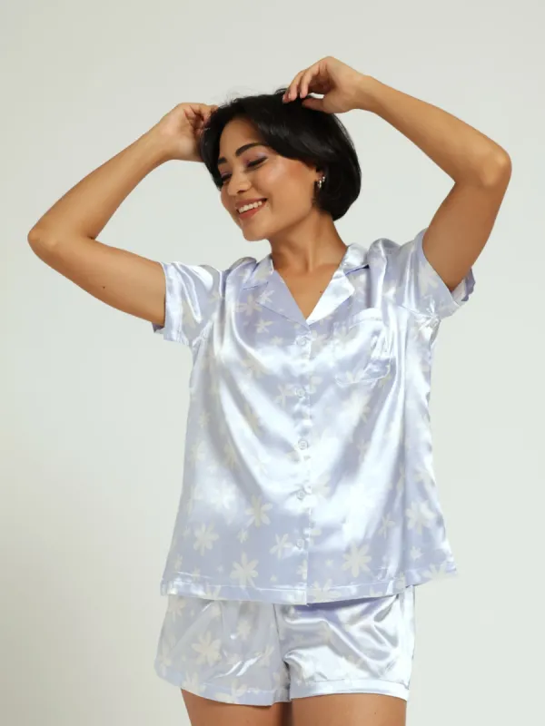 Satin Flowers Short Sleep Set - Light Blue sold by Edgars
