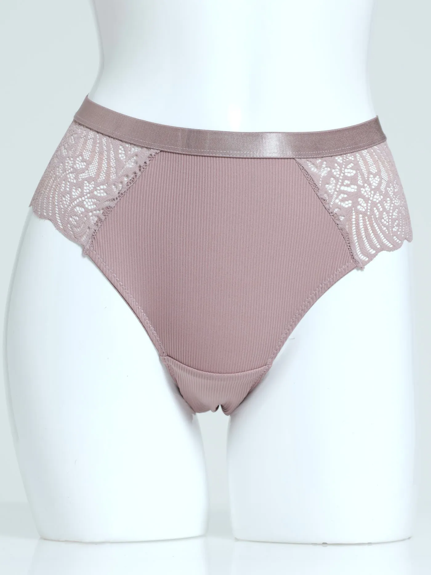 2 Pack Lace/Ribbed Microfibre Brief Panty - Naval Academy/Mocha sold by Edgars