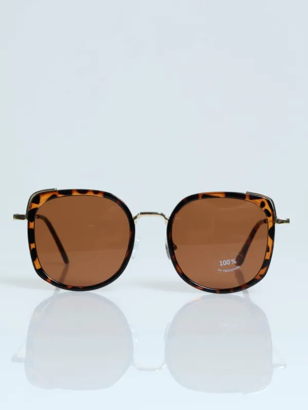 Gold Temple Square Frame Sunglasses - Tortoise sold by Edgars