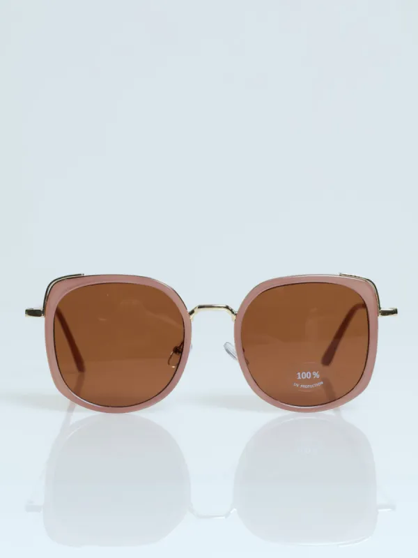 Gold Temple Square Frame Sunglasses - Blush sold by Edgars 