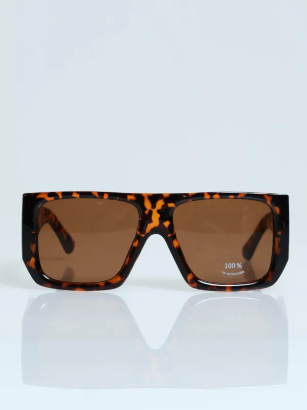 Wide Temple Gold Trim Square Visor Sunglasses - Tortoise sold by Edgars