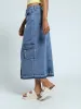 Denim Utility Midi Skirt - Mid Blue sold by Edgars 