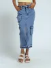 Denim Utility Midi Skirt - Mid Blue sold by Edgars 
