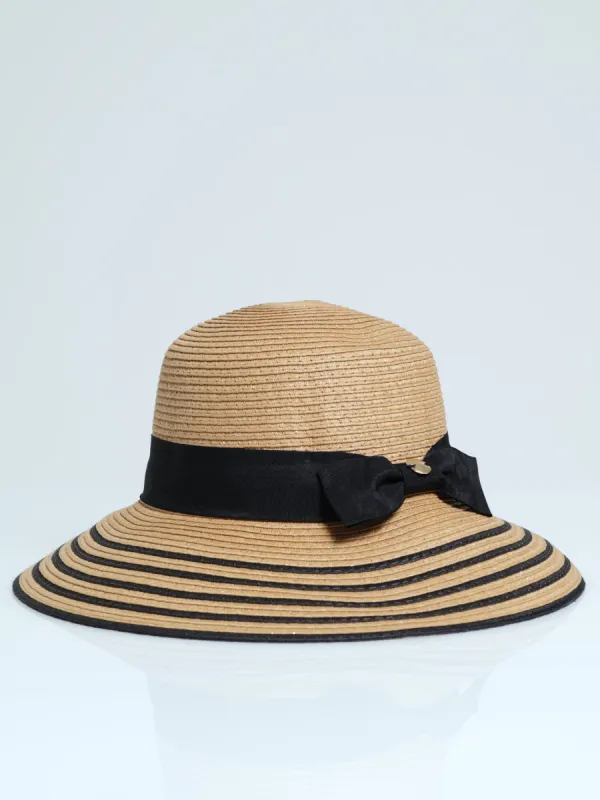 Stripe Turn Down Brim Rounded Crown Sunhat - Tan sold by Edgars