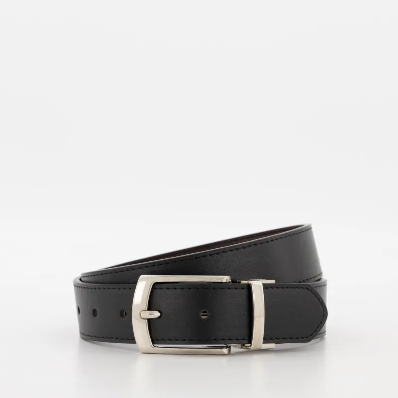 Men's Formal Rev Silver Buckle Belt - Black/Brown sold by Edgars