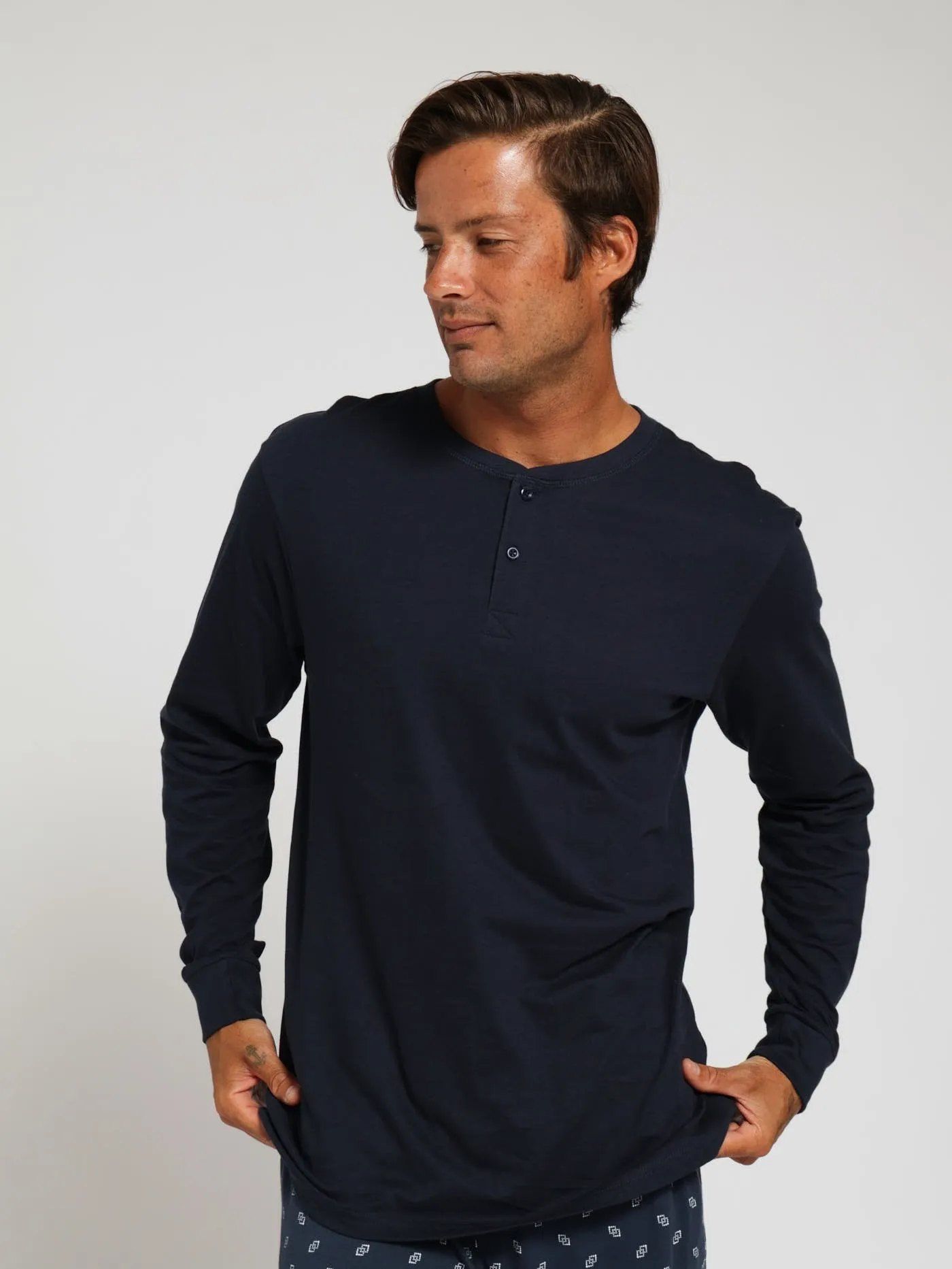 Long Sleeve Henley Top - Navy sold by Edgars product image thumbnail 3