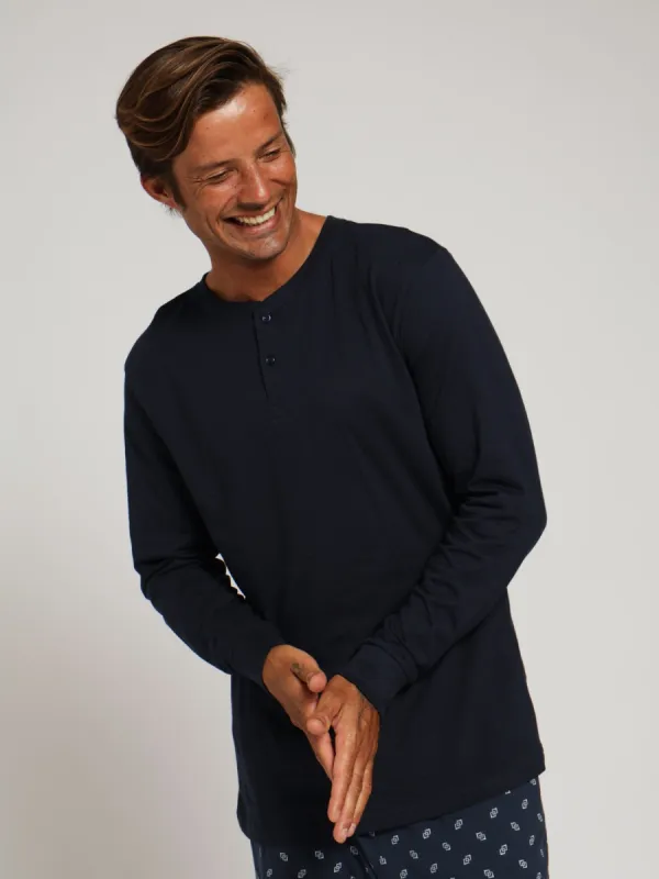 Long Sleeve Henley Top - Navy sold by Edgars 