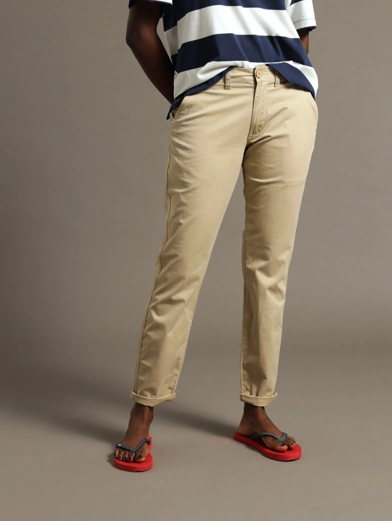 Stretch Twill Embroidered Chino Pants - Khaki sold by Edgars