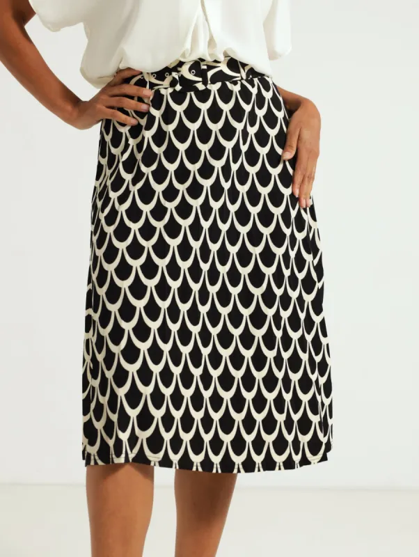 Pleated Skirt With Self Fabric Belt - Black/Cream sold by Edgars