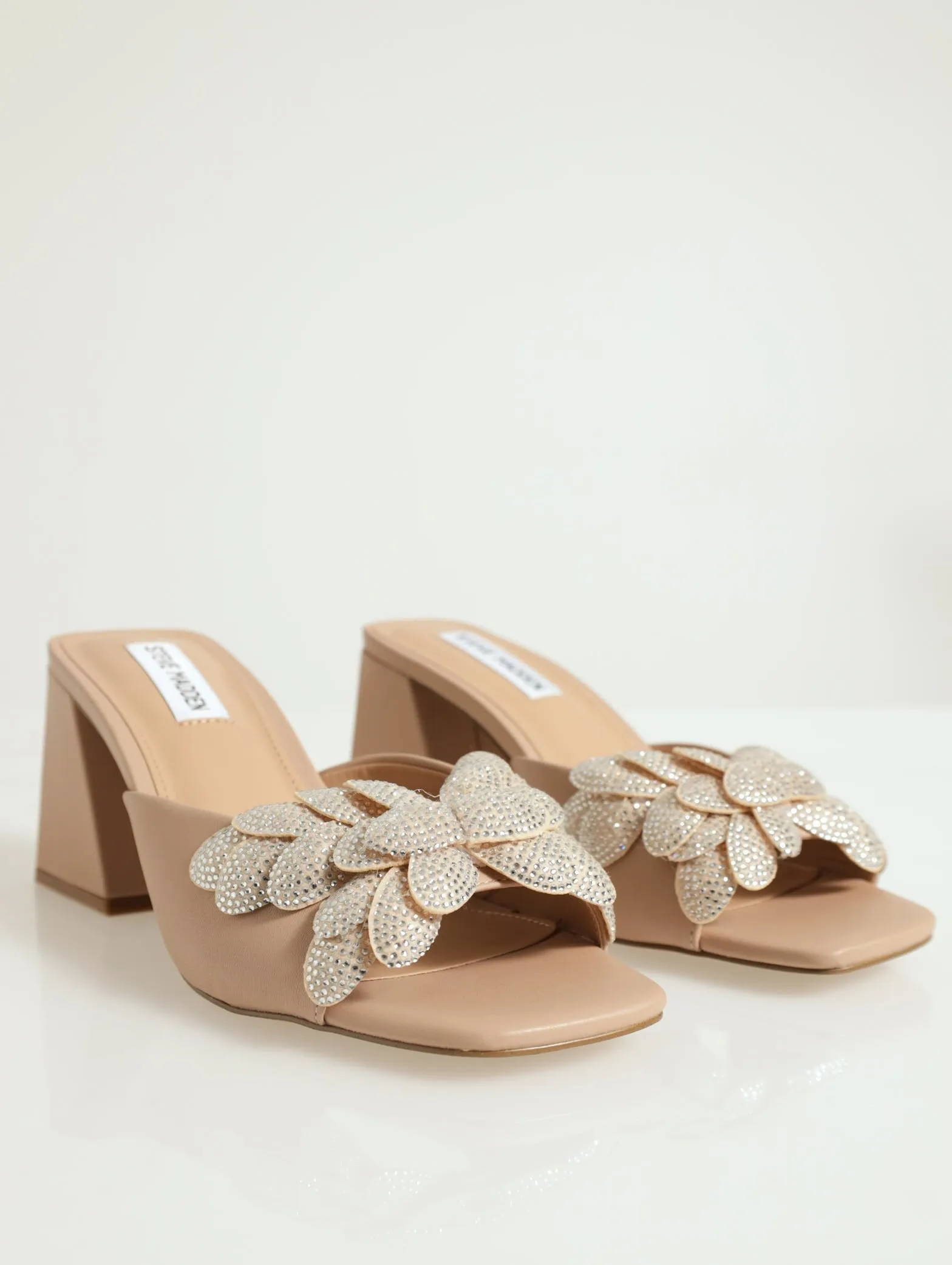 Glowing Embellished Mule Mid Block Heel - Natural sold by Edgars