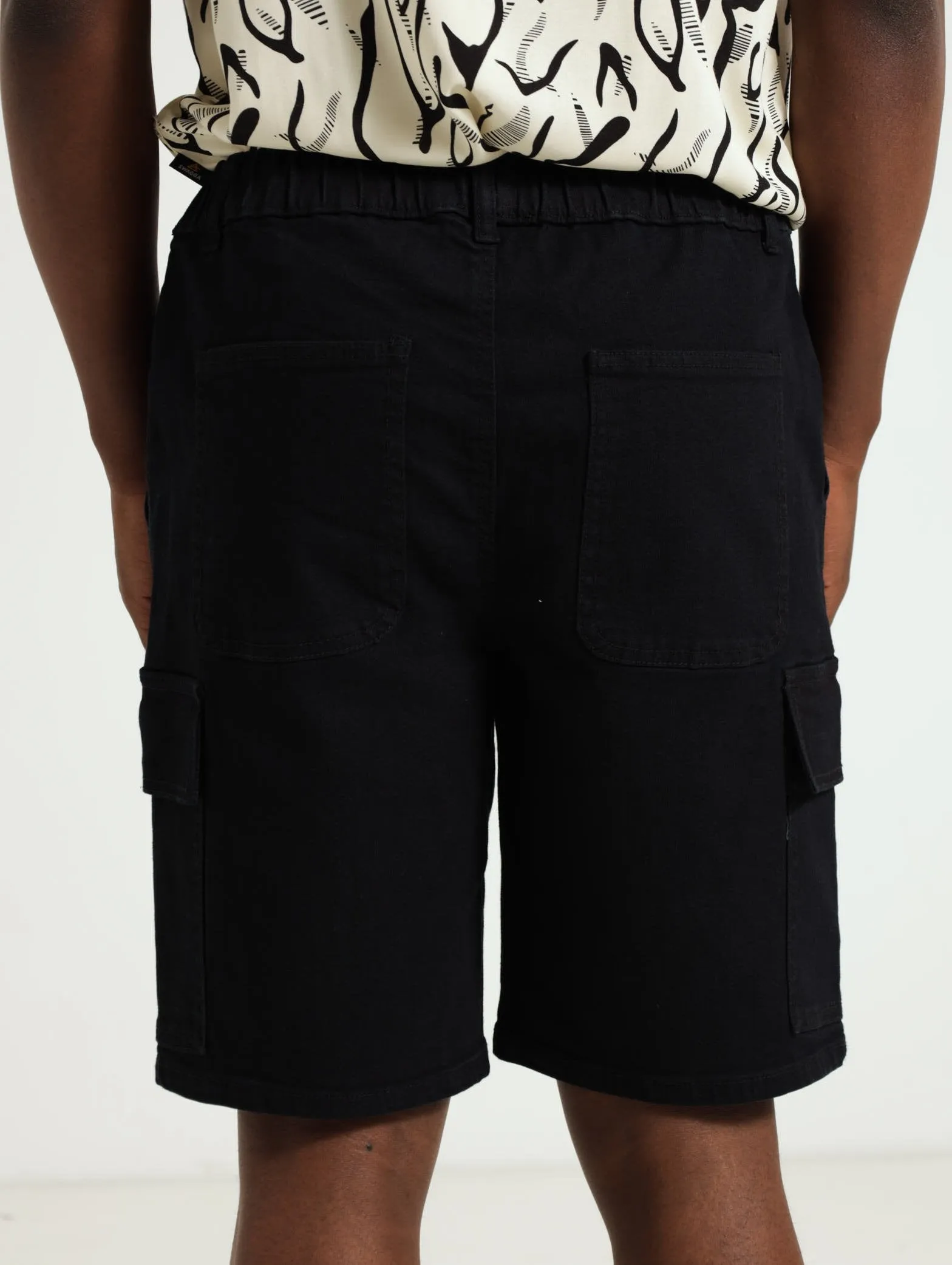 Cargo Denim Pull On Shorts - Black sold by Edgars