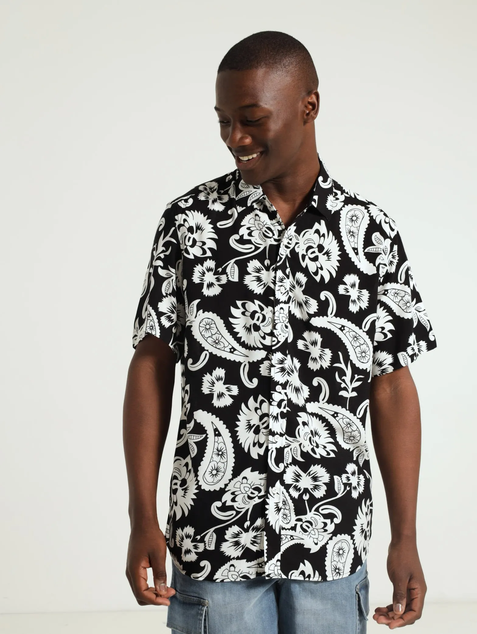 Viscose Paisley Shirt - Black sold by Edgars