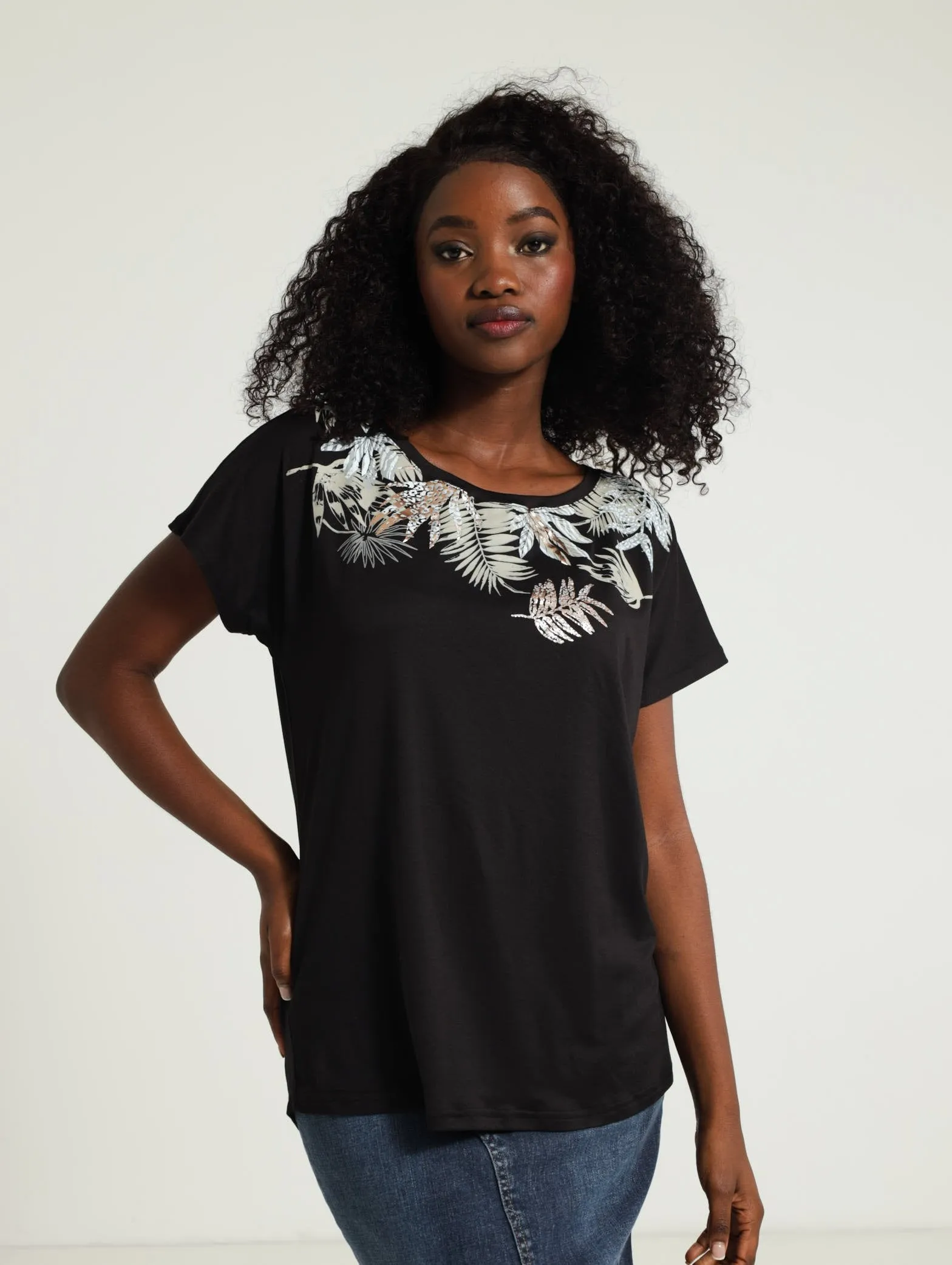 Block Print Tropic Animal Tee - Black sold by Edgars
