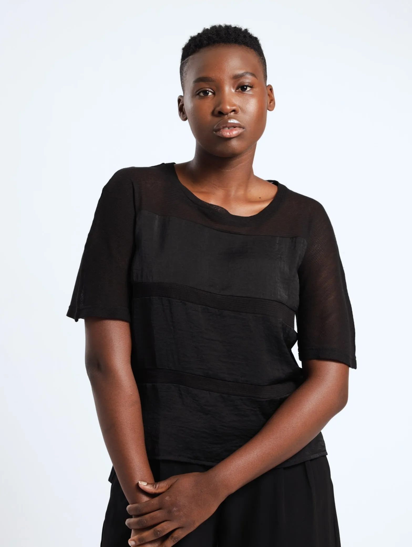 Fashioned Panelled Mesh Tee - Black sold by Edgars