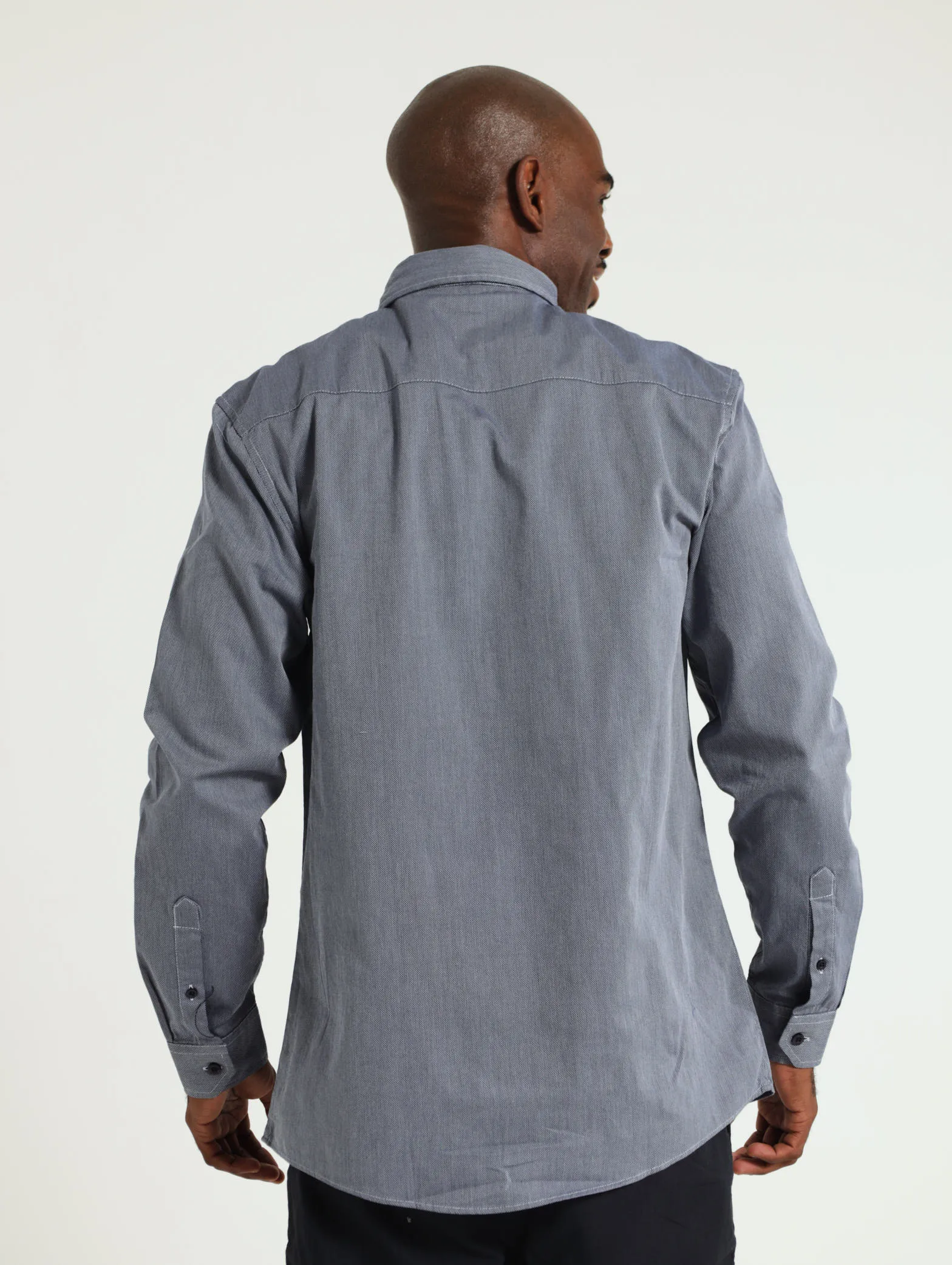 Long Sleeve Plain Dobby Shirt - Navy sold by Edgars product image thumbnail 3