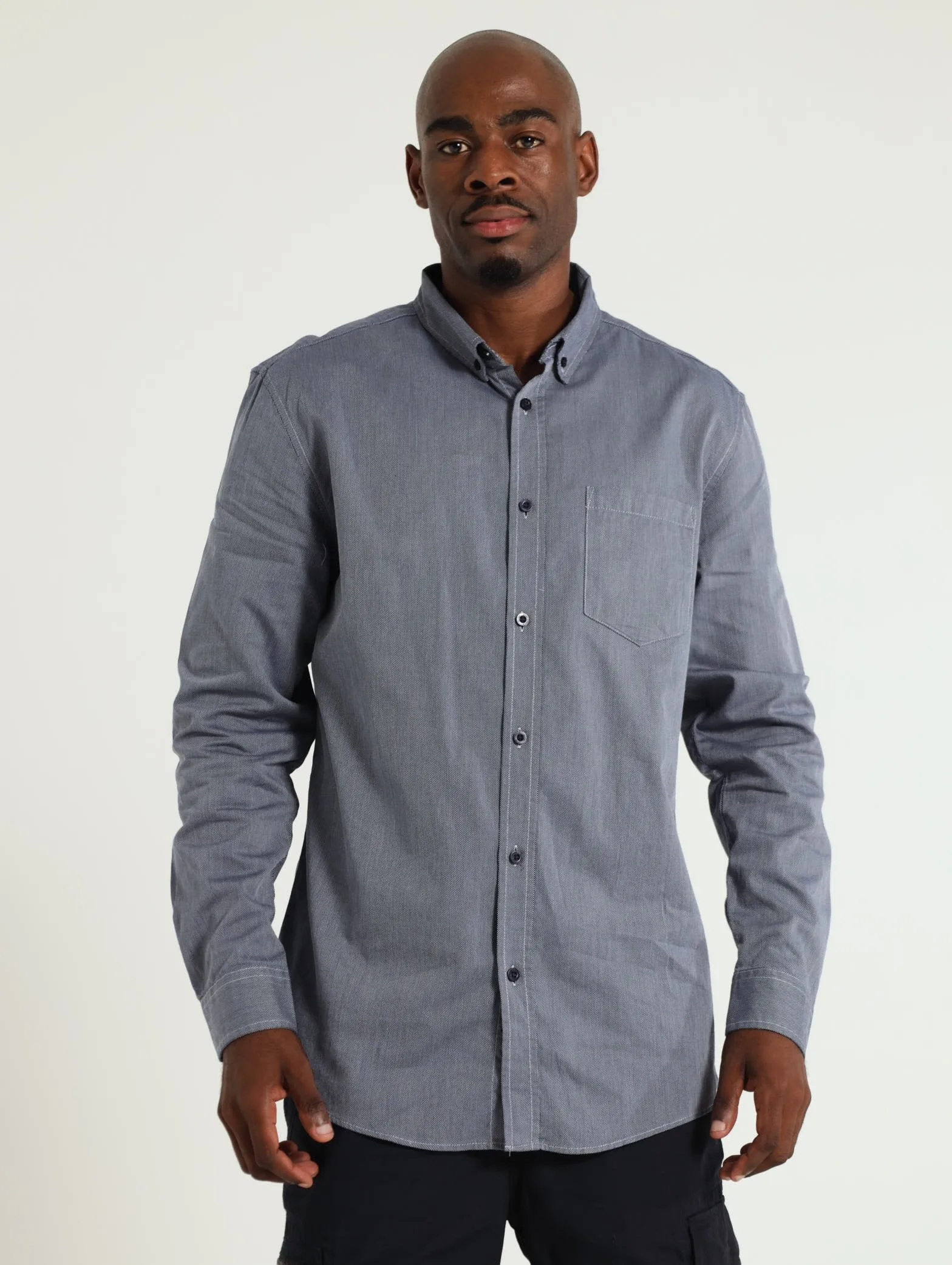 Long Sleeve Plain Dobby Shirt - Navy sold by Edgars