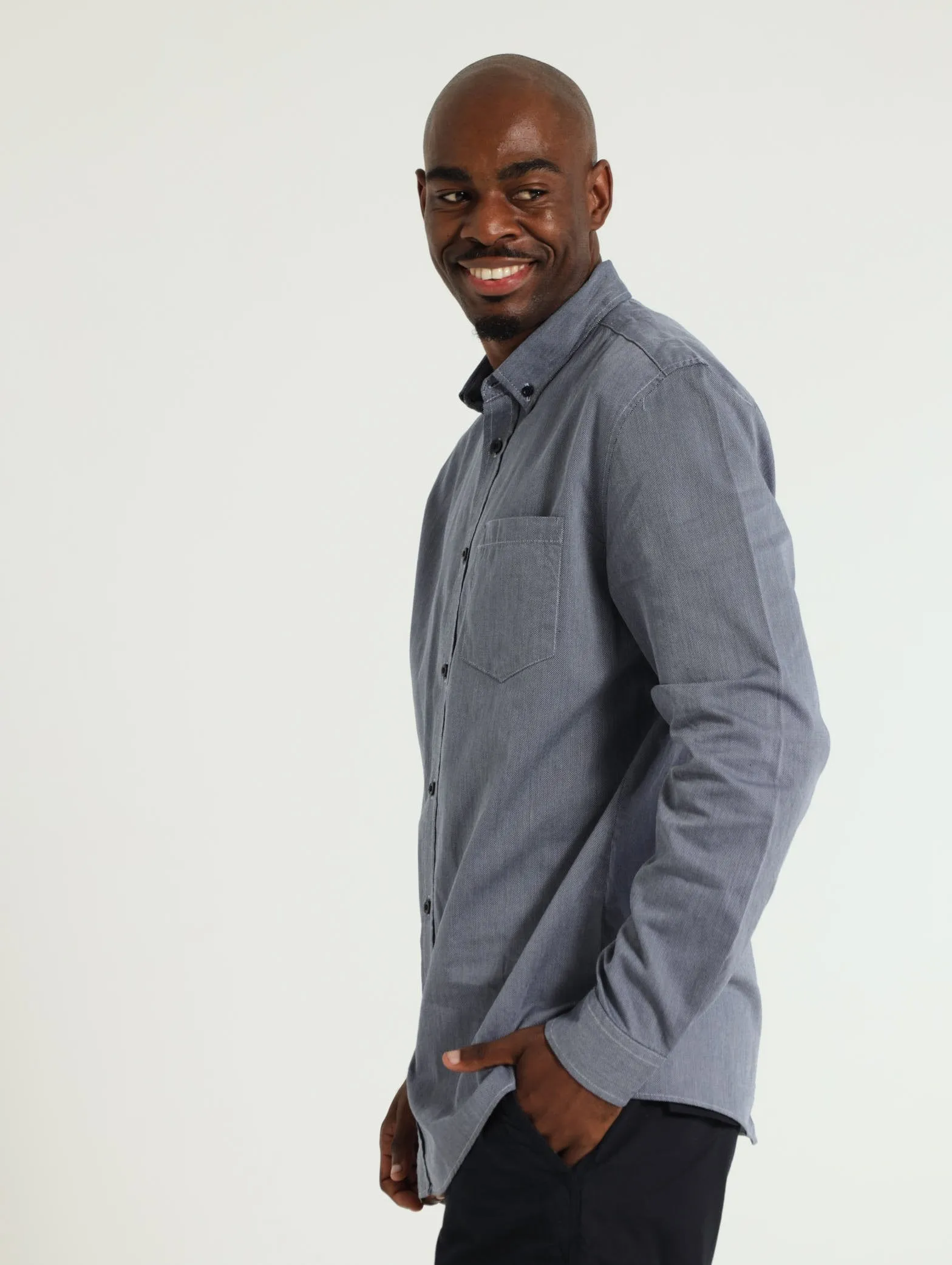 Long Sleeve Plain Dobby Shirt - Navy sold by Edgars product image thumbnail 2