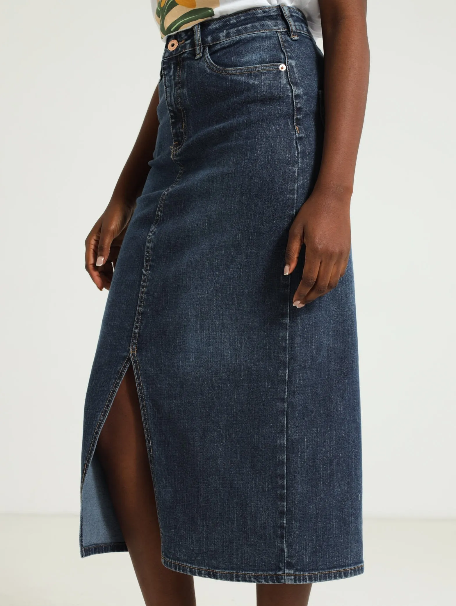 Front Slit Denim Midi Skirt - Mid Blue sold by Edgars product image thumbnail 2