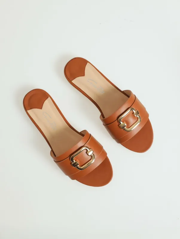 Natasha Buckle Trim Mule Flat Sandal - Tan sold by Edgars 