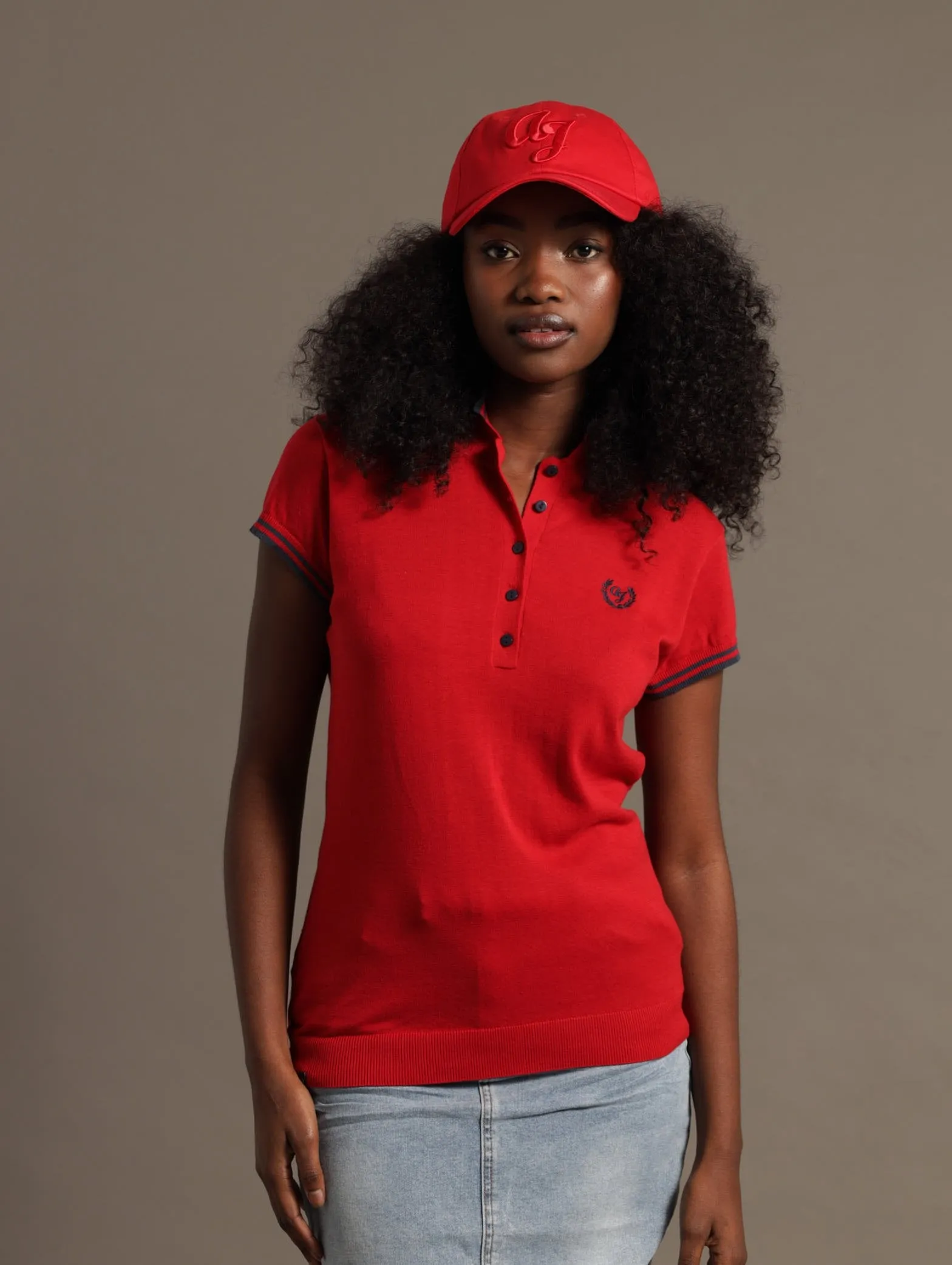 Pique Raised Embroidery Golfer - Red sold by Edgars