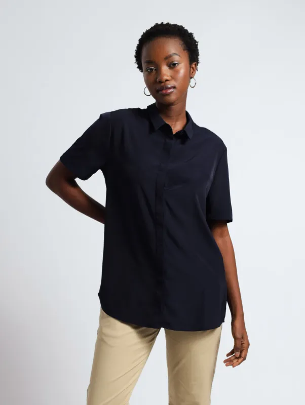 Trapeze Mesh Inset Shirt - Black sold by Edgars
