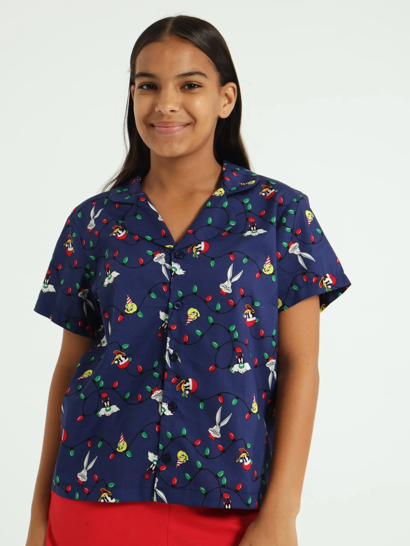 Unisex Looney Tunes Button Through Top - Navy sold by Edgars