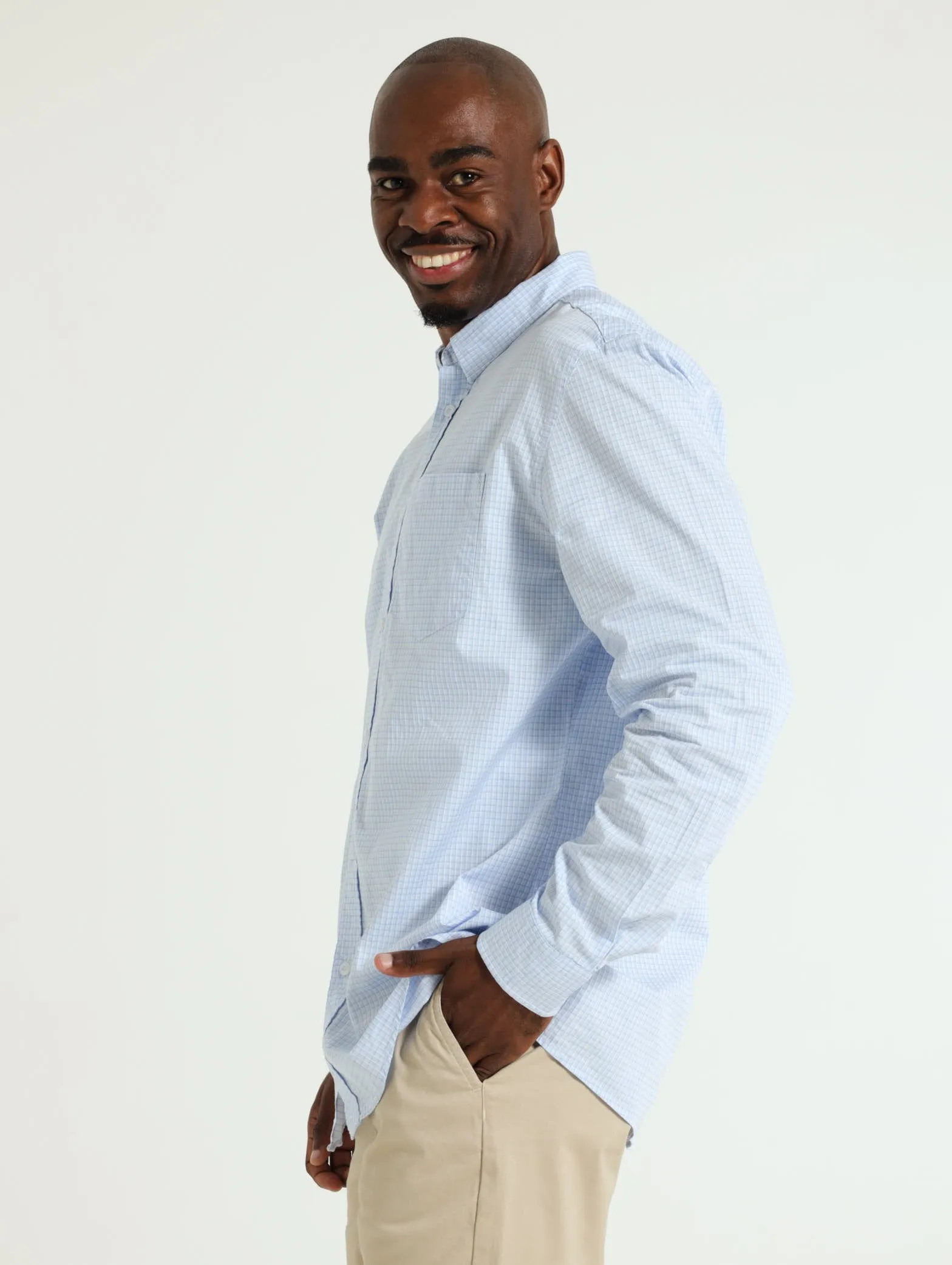 Long Sleeve Small Check Shirt - Light Blue sold by Edgars product image thumbnail 2