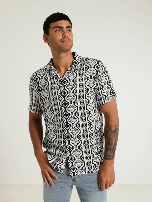 Viscose Mosaic Print Shirt - Black/White sold by Edgars 