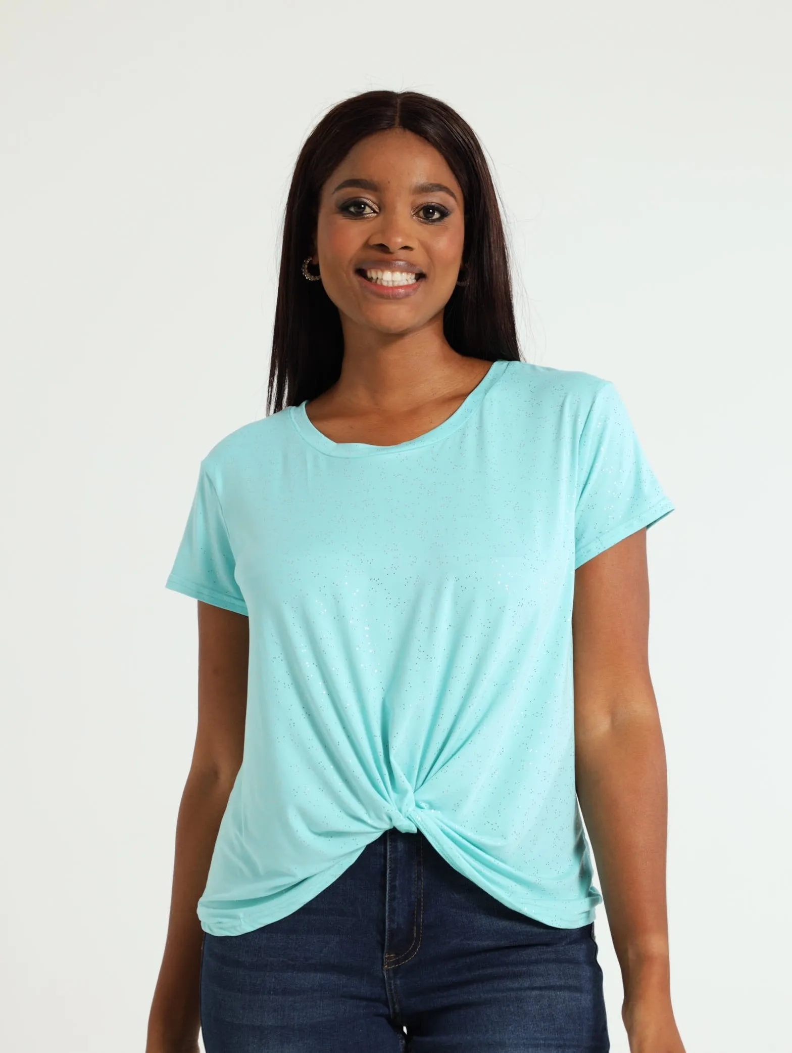 Knot Front Foil Tee - Turquoise sold by Edgars
