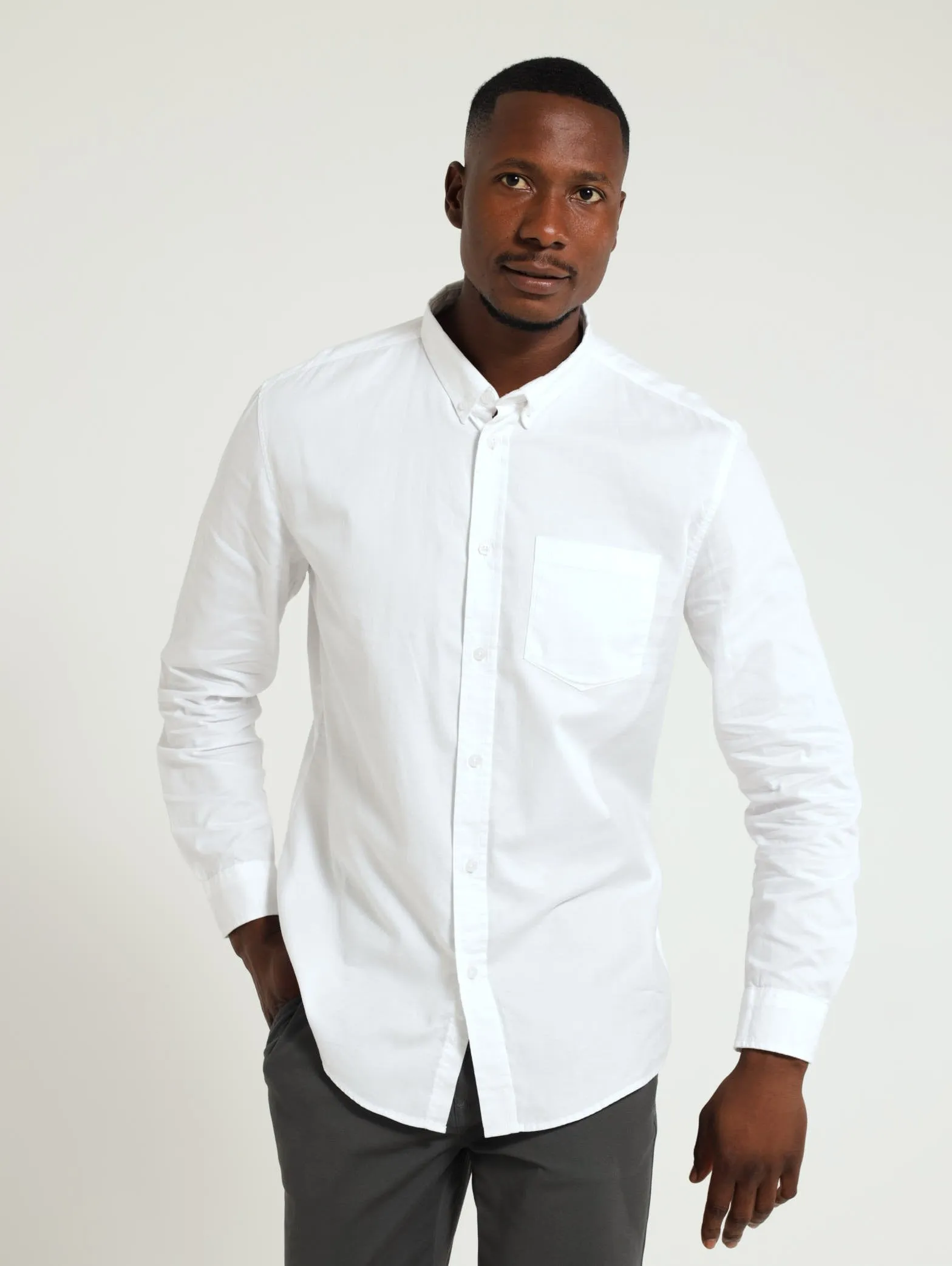 Long Sleeve Plain Dobby Shirt - White sold by Edgars
