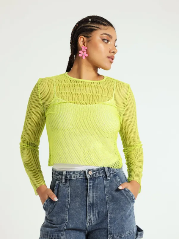 Long Sleeve Mesh Tee - Lime sold by Edgars