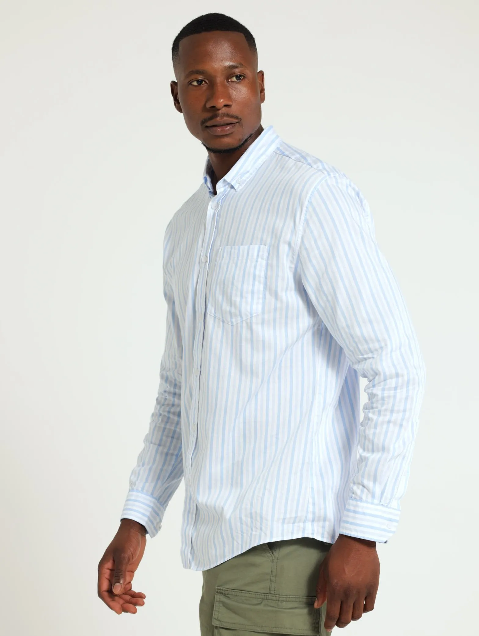Long Sleeve Stripe Shirt - Mid Blue sold by Edgars product image thumbnail 2