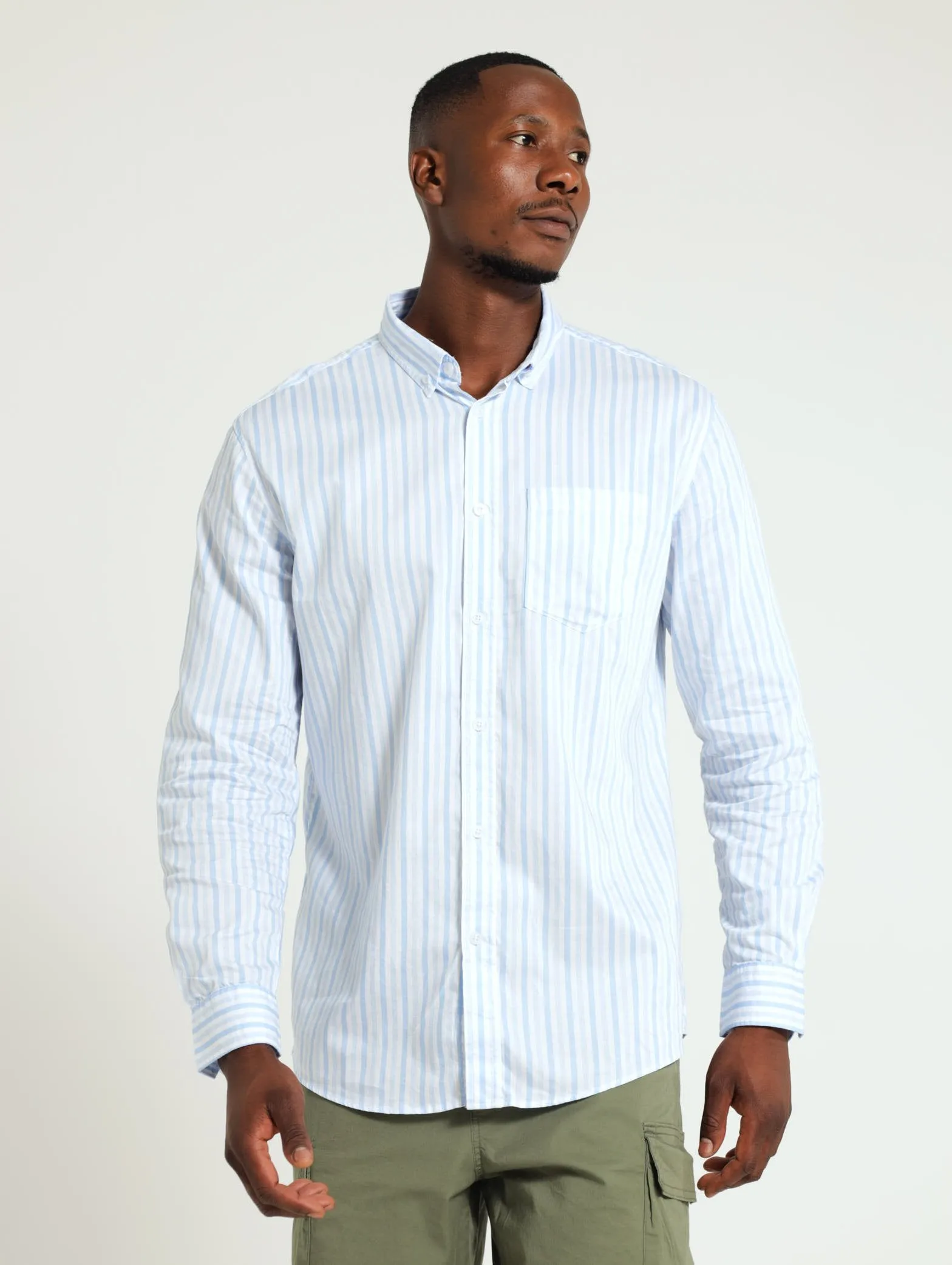 Long Sleeve Stripe Shirt - Mid Blue sold by Edgars