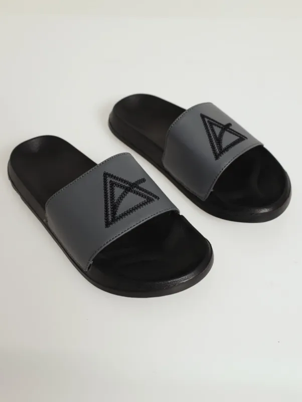 Embroided Logo Upper Pool Slide - Grey sold by Edgars