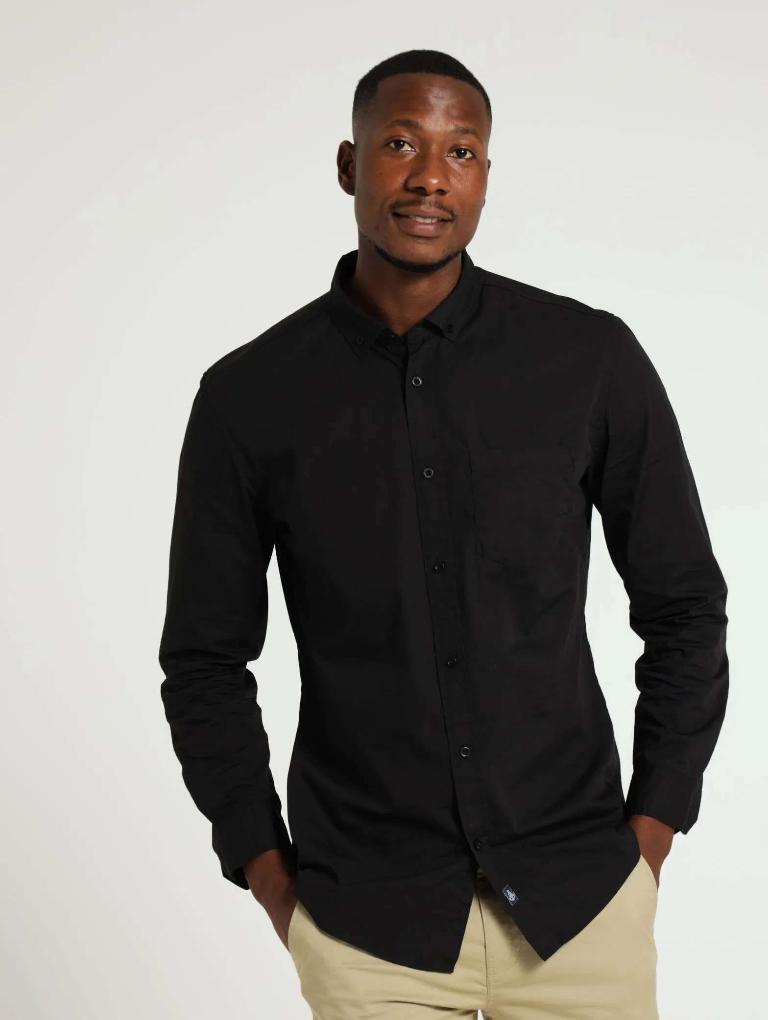 Long Sleeve Plain Poplin Shirt - Black sold by Edgars