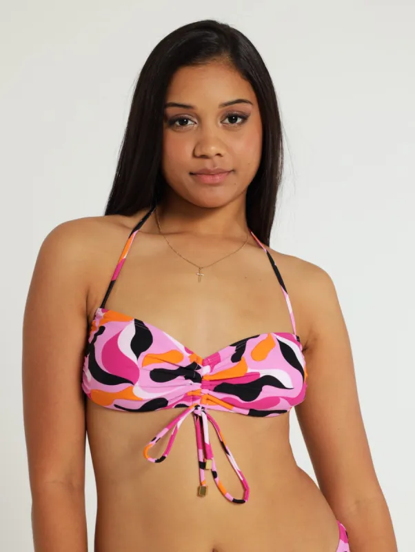 Printed Abstract Bandeux  Bikini Top - Pink sold by Edgars