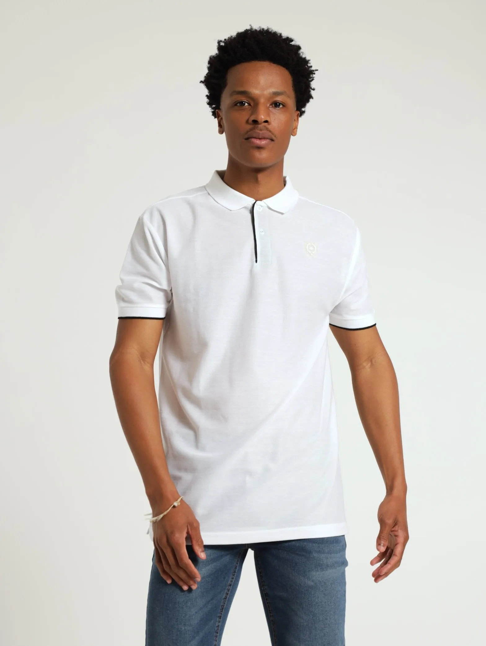 Pique Tipped Collar Golfer - White sold by Edgars