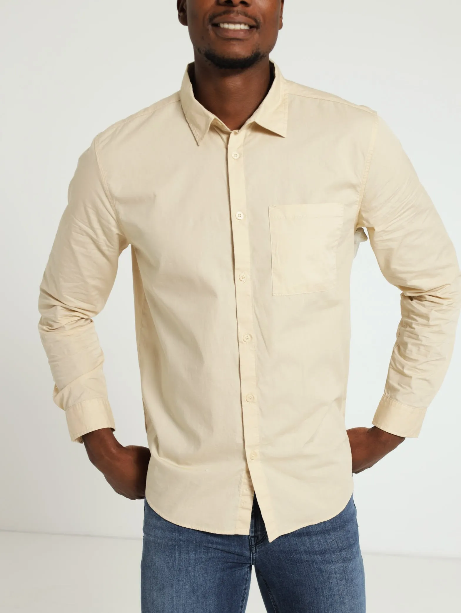 Long Sleeve Washed Shirt - Light Stone sold by Edgars
