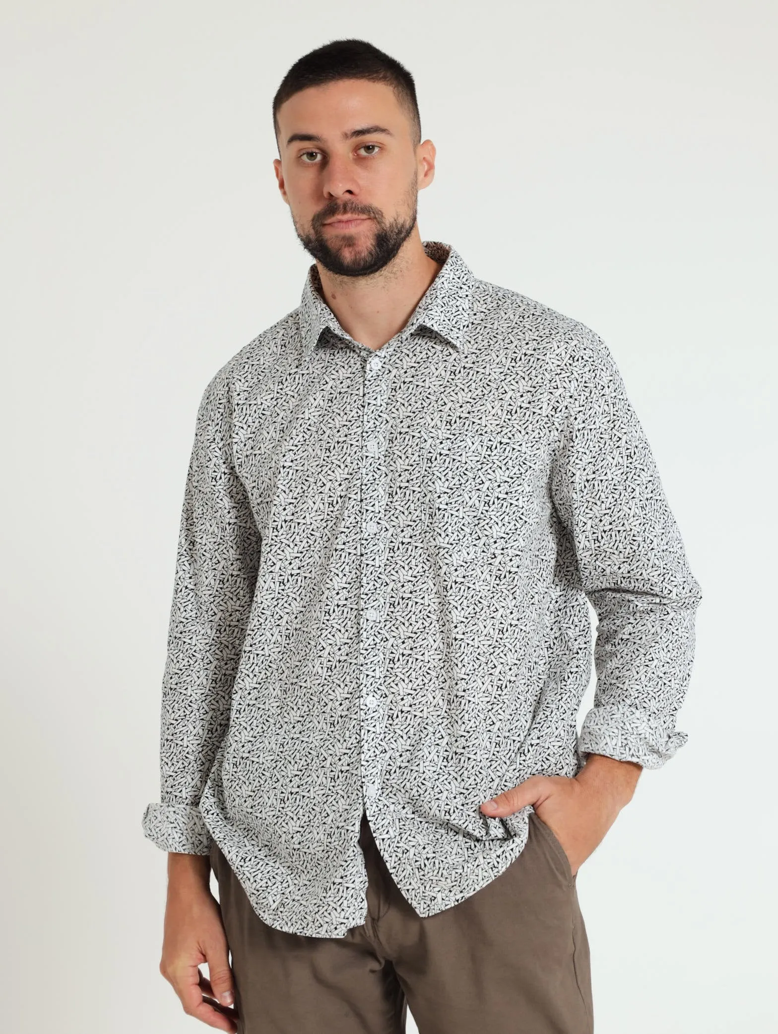 Long Sleeve Print Shirt - White sold by Edgars