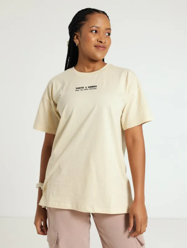 Back Printed Sun Tee - Stone sold by Edgars
