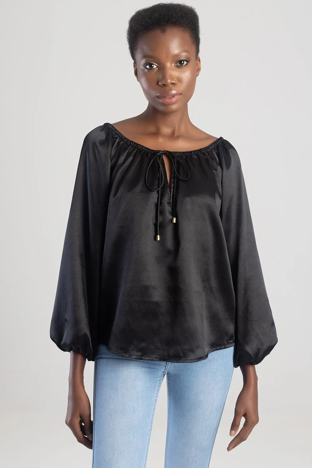 Blouse With Elasticated Neckline - Black sold by Edgars