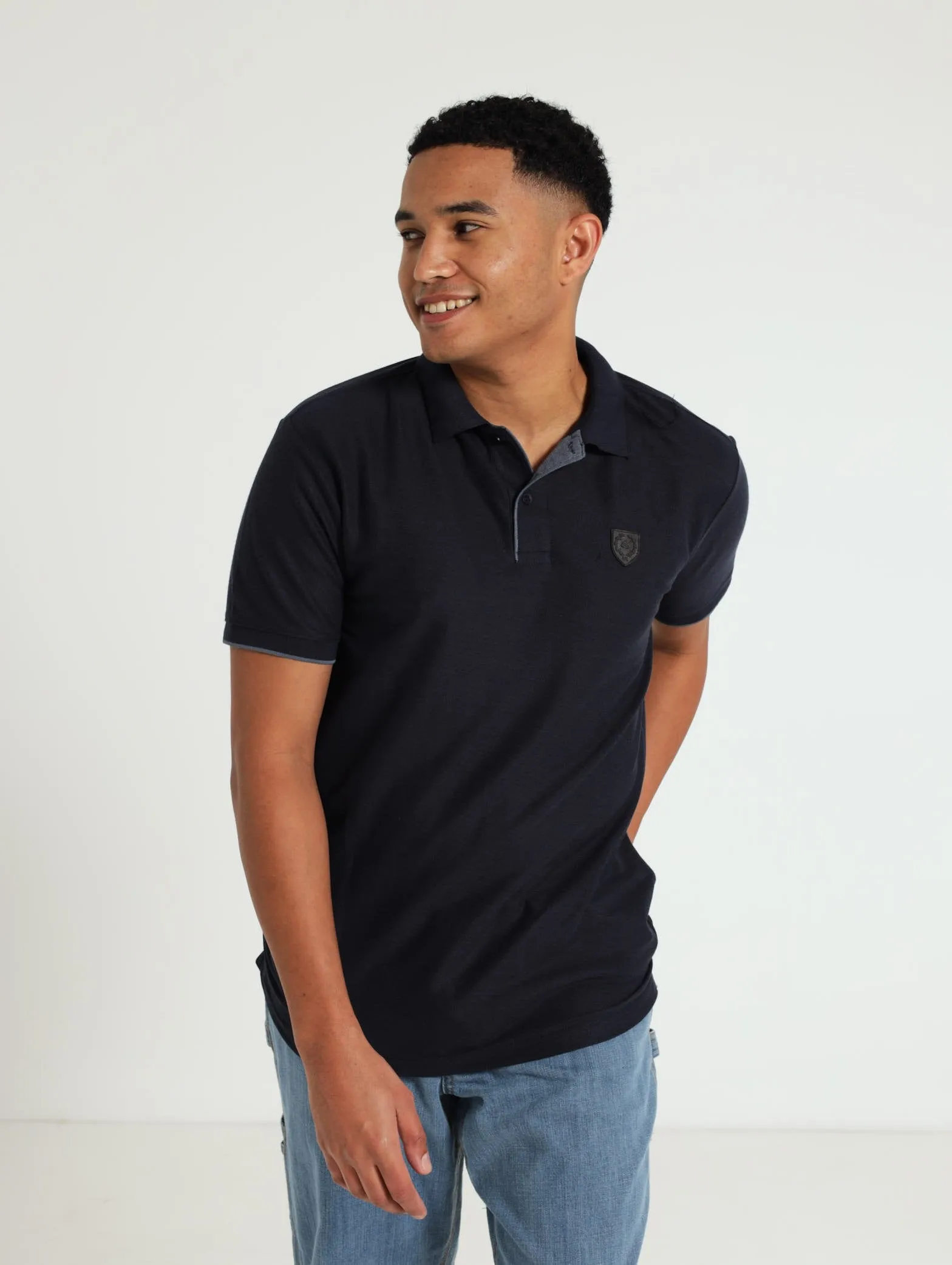 Pique Tipped Collar Golfer - Navy sold by Edgars