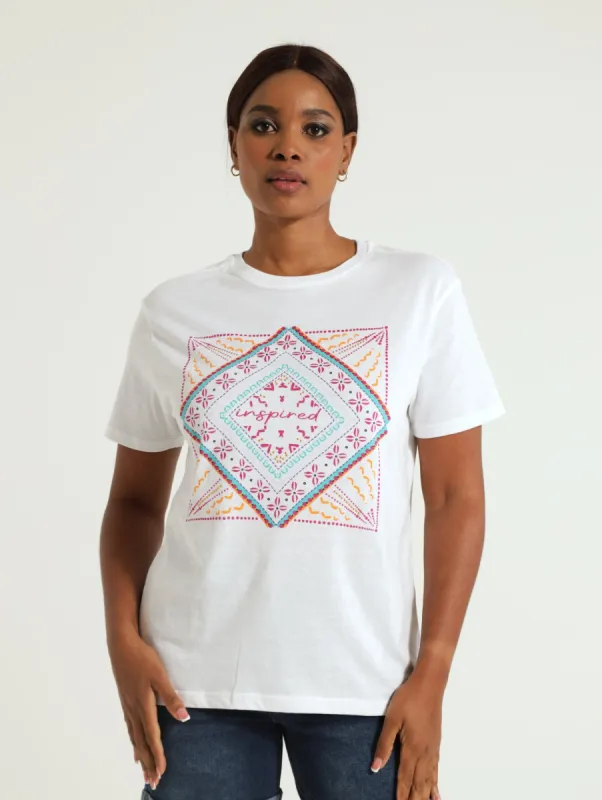 Block Diamond Embellished Top - White sold by Edgars 