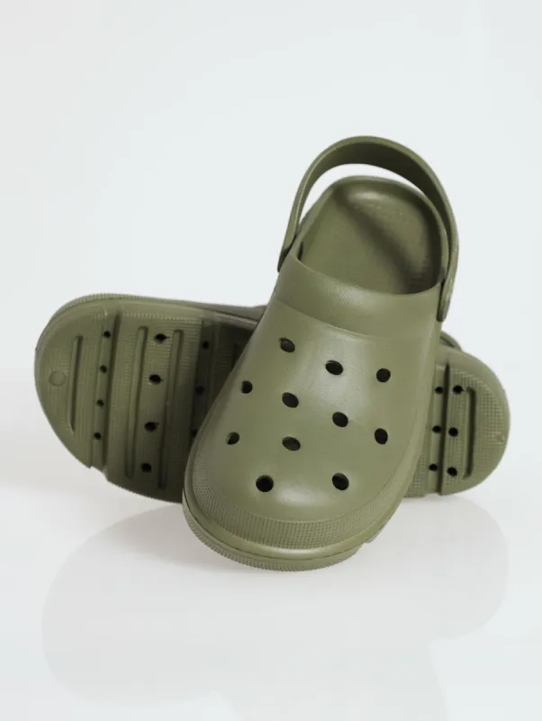 Chunky Moulded Clog - Olive (Vicky Check) sold by Edgars