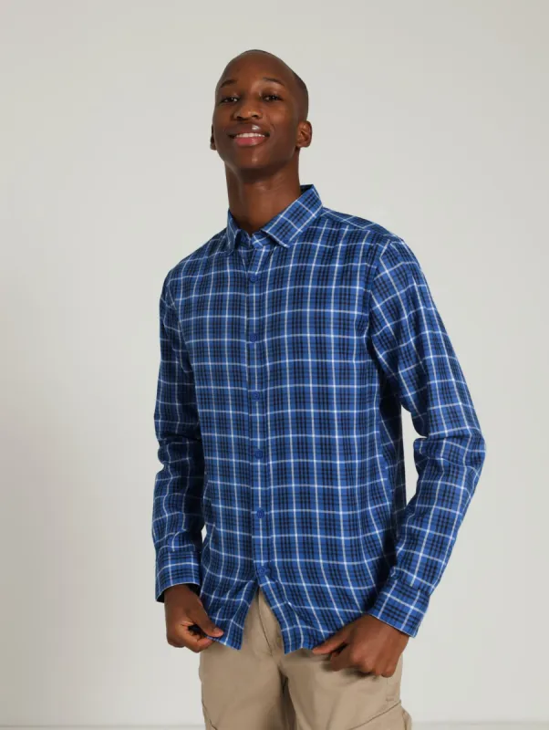 Long Sleeve Woven Check Shirt - Blue sold by Edgars
