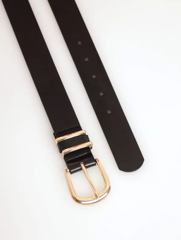 Ladies Rounded Buckle Double Gold Loop Belt - Black sold by Edgars 