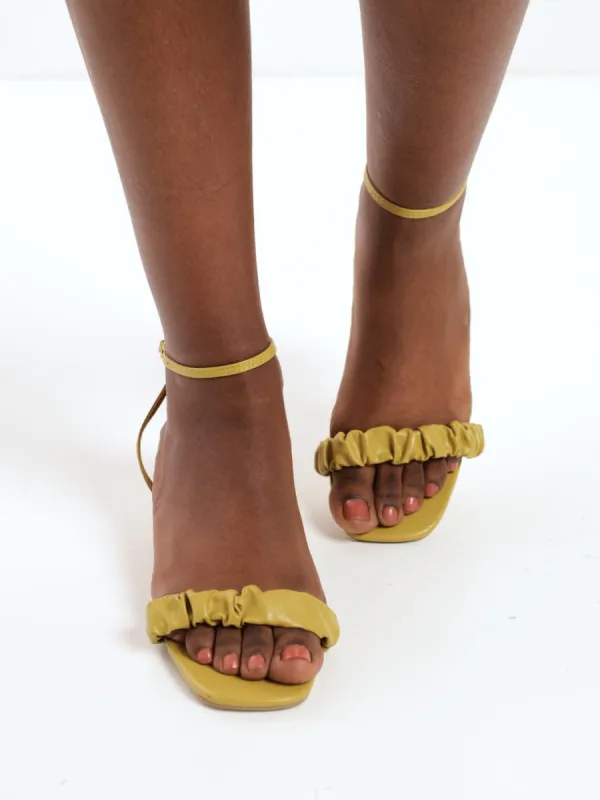 Ladies Low-Block Heel With Metal Insert Rouched Vamp - Chartreuse sold by Edgars